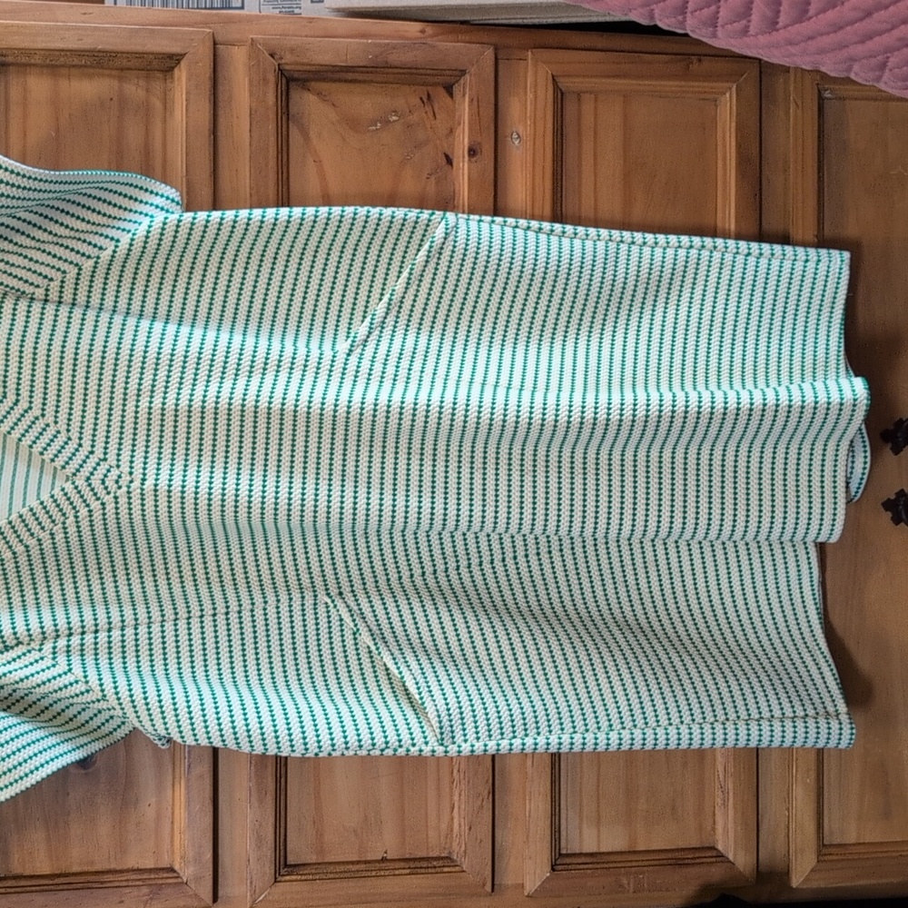 entro Mint Green and White Striped V-Neck Shift Dress - Picture 3 of 3